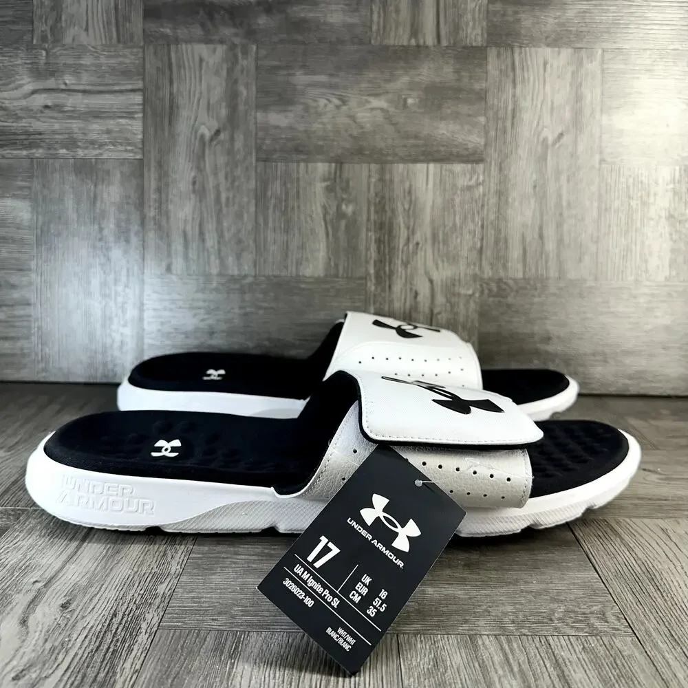Under Armour Ignite Pro SL Mens Slides White Black 3026023-100 Size 17